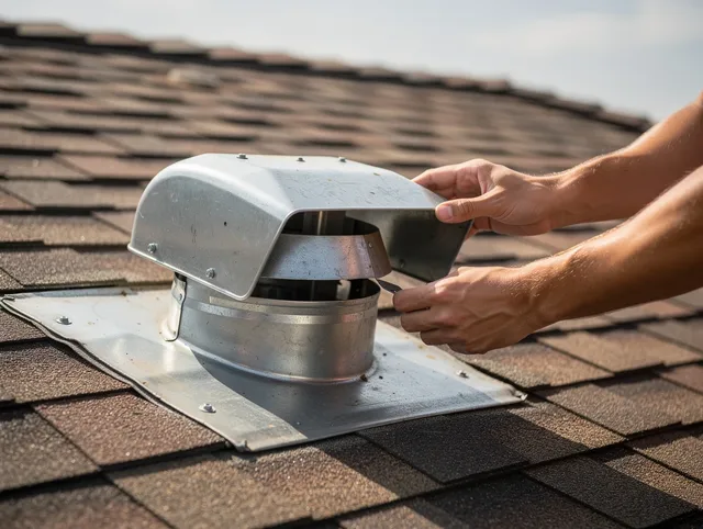 El Sobrante Dryer Vent Cleaning certified technician safely cleaning a roof-mounted dryer vent in El Sobrante