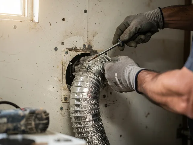 El Sobrante Dryer Vent Cleaning technician performing precise dryer vent hose installation in El Sobrante